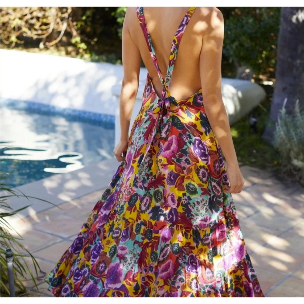 Anthropologie Printed Maxi Dress Cover Up Womens Medium Multi Color Strappy Back - Picture 2 of 12